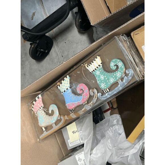 NIB Mackenzie Childs Home Sweet Snow Skate Ornaments Set Of 3 - Picture 2 of 2